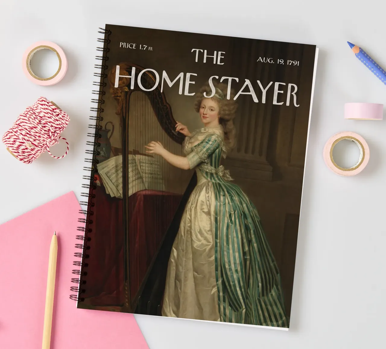 The Home Stayer - Portrait with a Harp spiral notebook by Vintagrafica