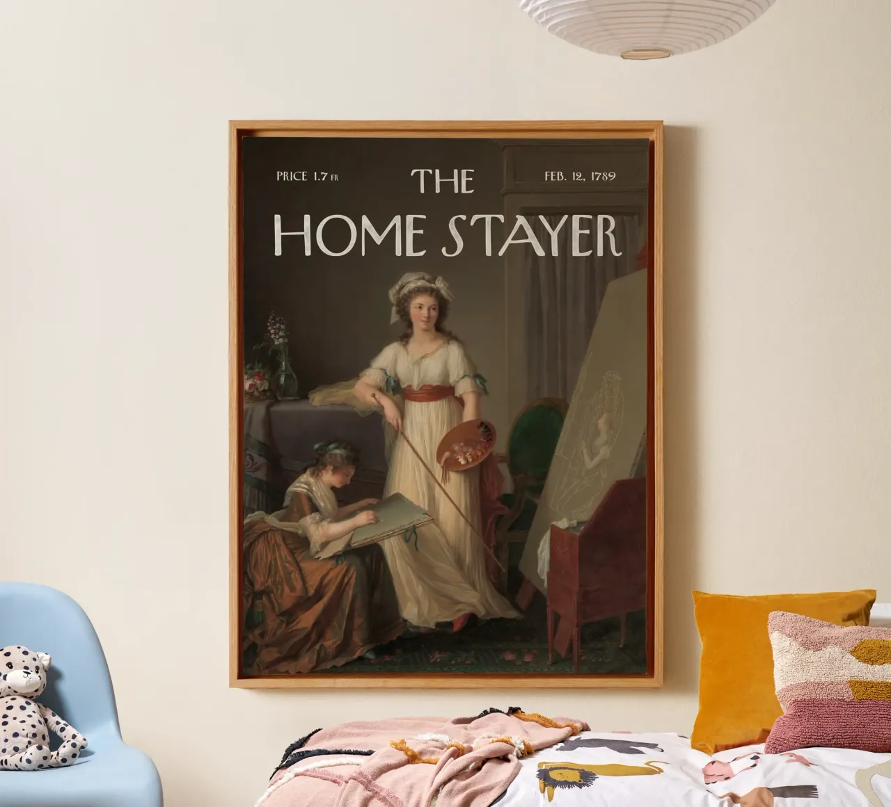 L'Home Stayer - L'interno dell'atelier di una donna che dipinge tela con Cornice a cassetta da Vintagrafica