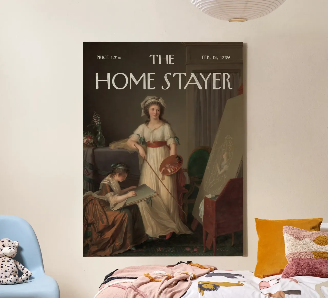 L'Home Stayer - L'interno dell'atelier di una donna che dipinge tela con Cornice a cassetta da Vintagrafica
