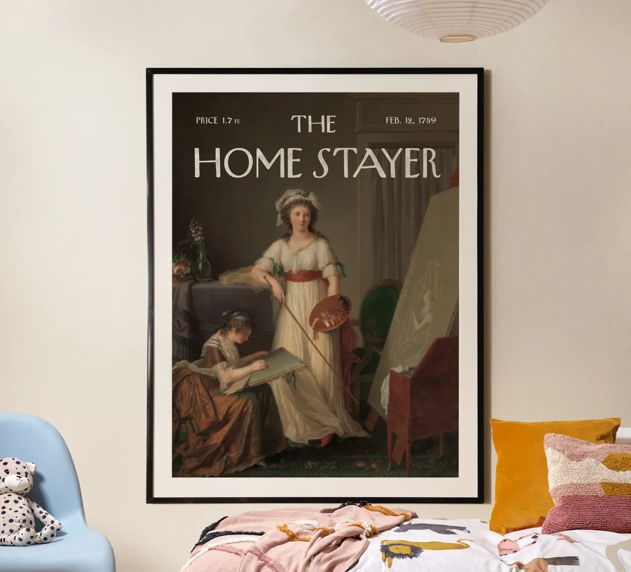 L'Home Stayer - L'interno dell'atelier di una donna che dipinge poster con telaio in legno da Vintagrafica