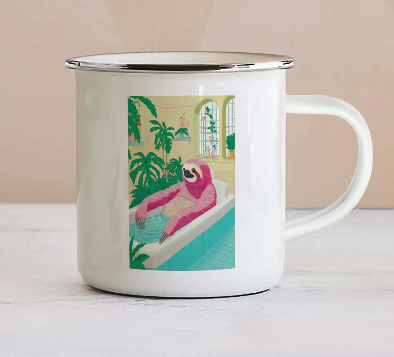 Bradipo nella vasca: Divertente Pop Art da bagno tazza in smalto da Kaji