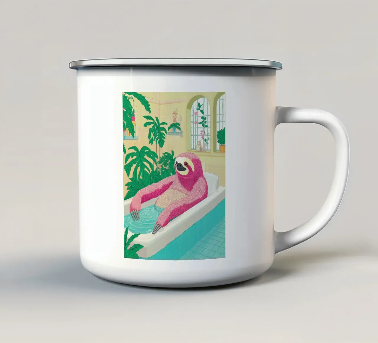 Bradipo nella vasca: Divertente Pop Art da bagno tazza in smalto da Kaji