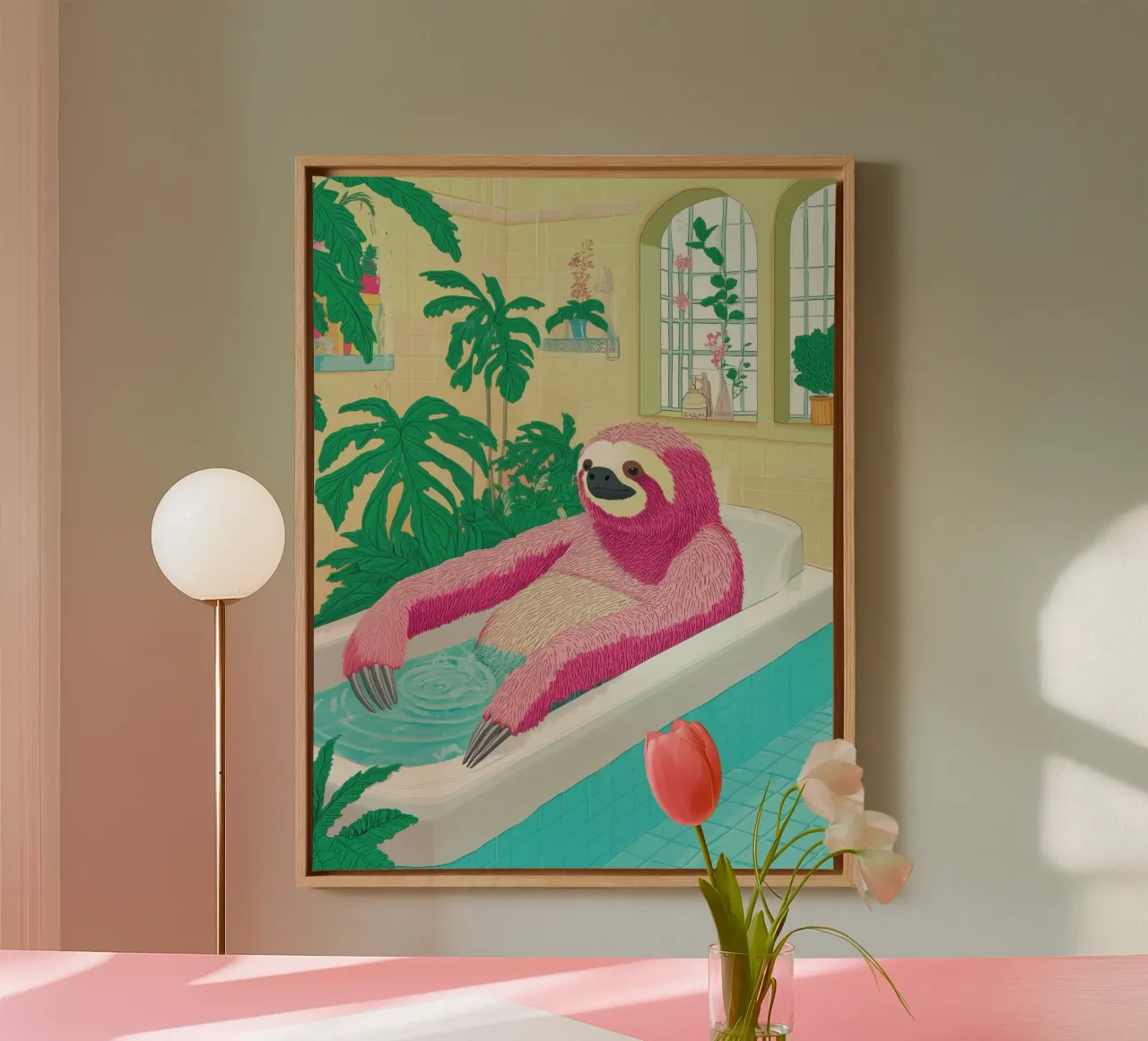 Bradipo nella vasca: Divertente Pop Art da bagno tela con Cornice a cassetta da Kaji
