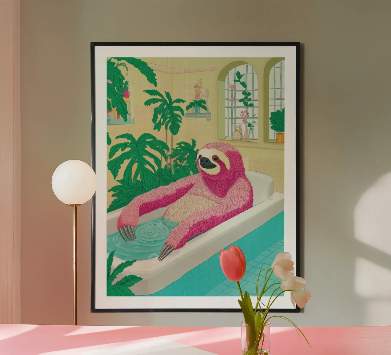 Bradipo nella vasca: Divertente Pop Art da bagno poster da Kaji