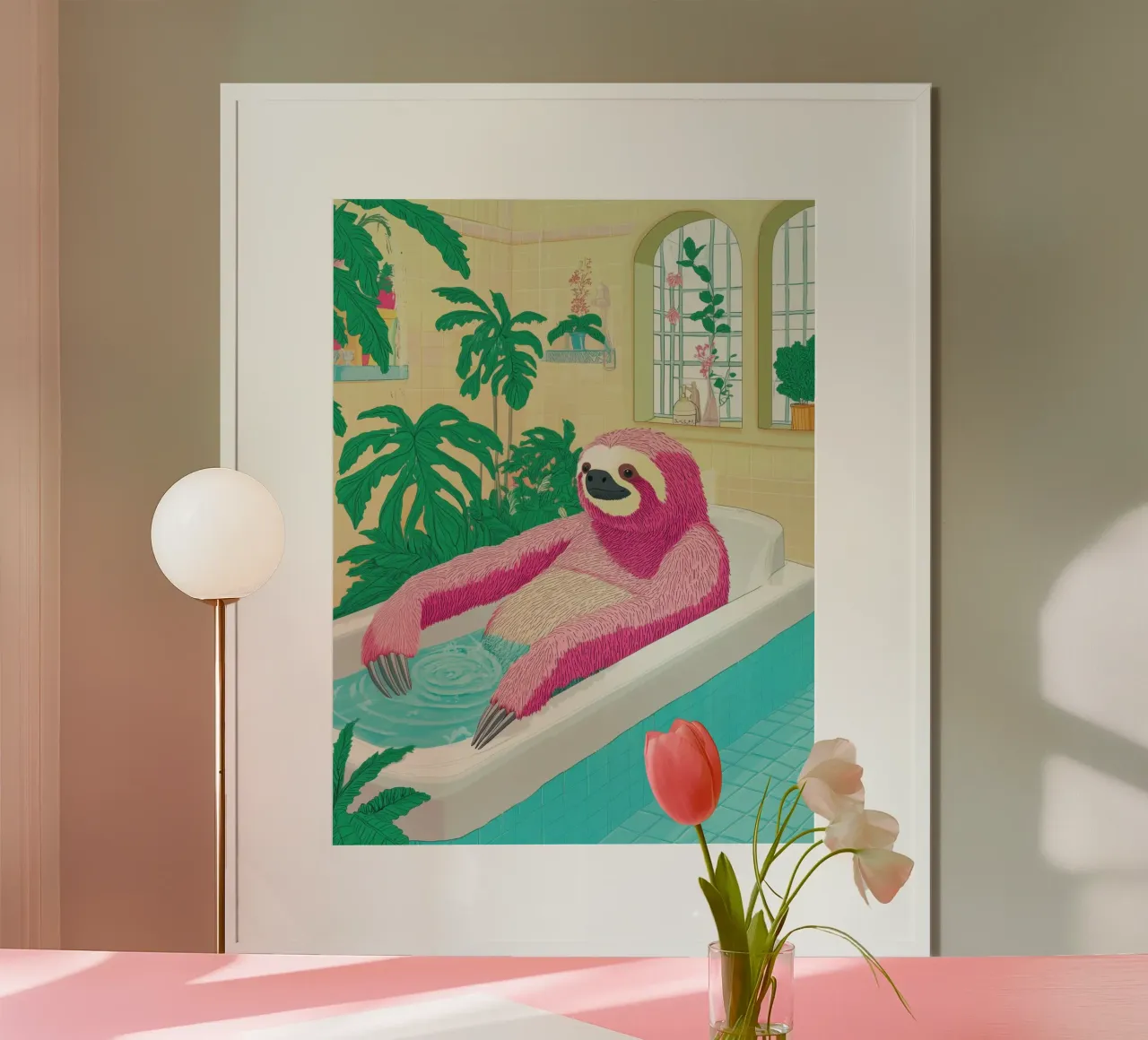 Bradipo nella vasca: Divertente Pop Art da bagno poster da Kaji