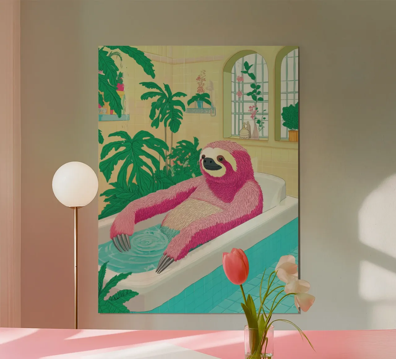 Bradipo nella vasca: Divertente Pop Art da bagno poster da Kaji