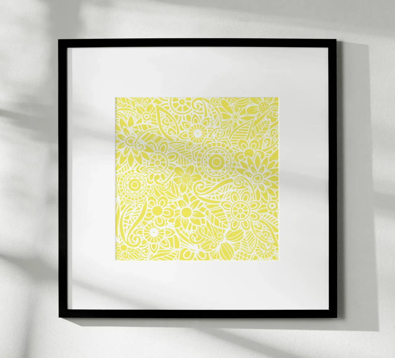 Yellow Floral Mandala Pattern poster con telaio in plastica da Spiritual Touch