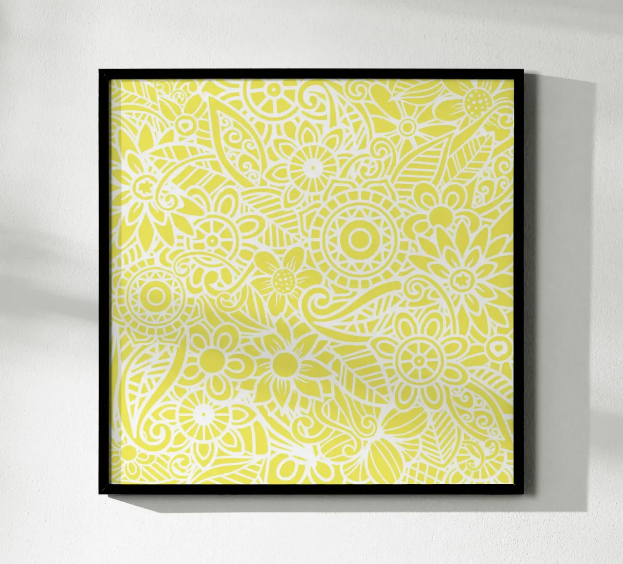 Yellow Floral Mandala Pattern poster con telaio in plastica da Spiritual Touch