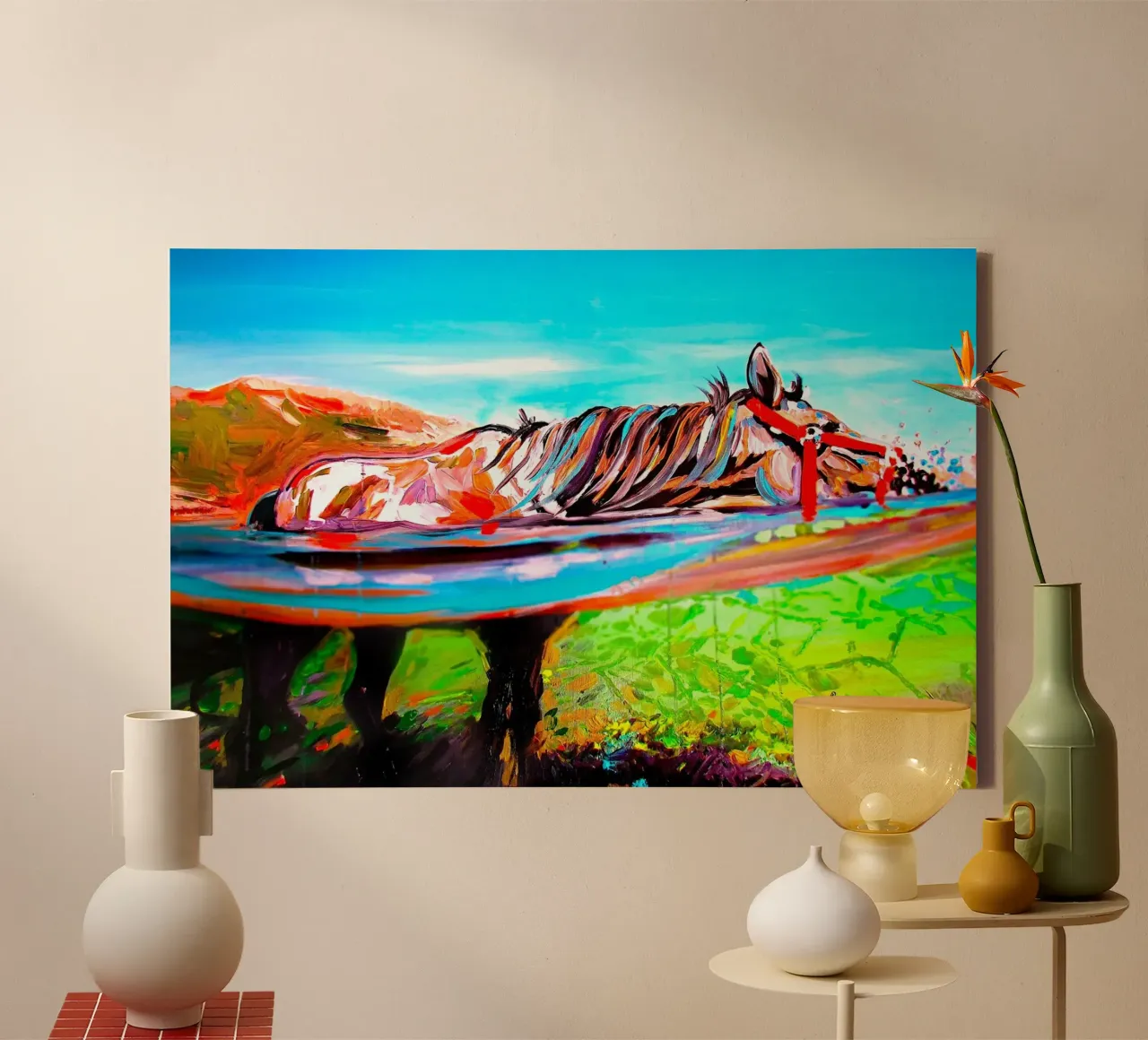 ¡Caballo sediento! lienzo con Marco flotante de Happy 😃 Art 🎨 by Christine Schnoell
