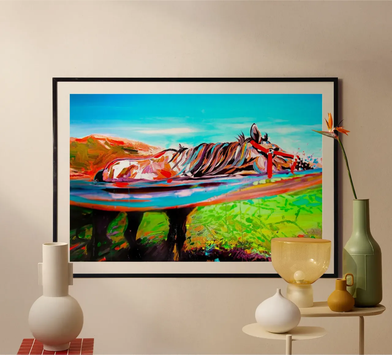 Cavallo assetato! poster con telaio in plastica da Happy 😃 Art 🎨 by Christine Schnoell