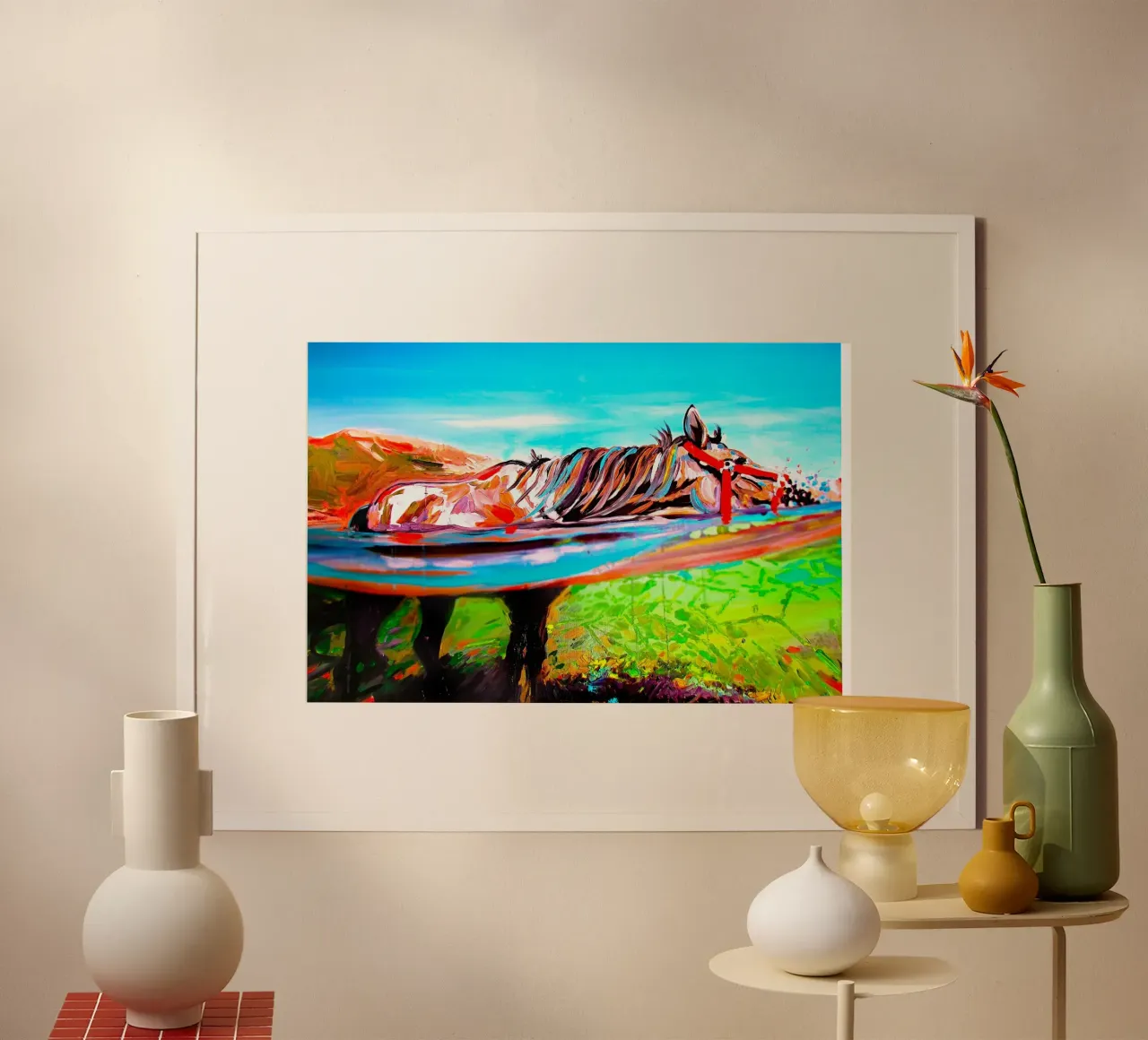 Cavallo assetato! poster con telaio in plastica da Happy 😃 Art 🎨 by Christine Schnoell