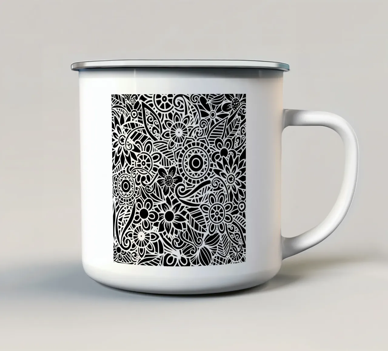 Black Floral Mandala Pattern tazza in smalto da Spiritual Touch