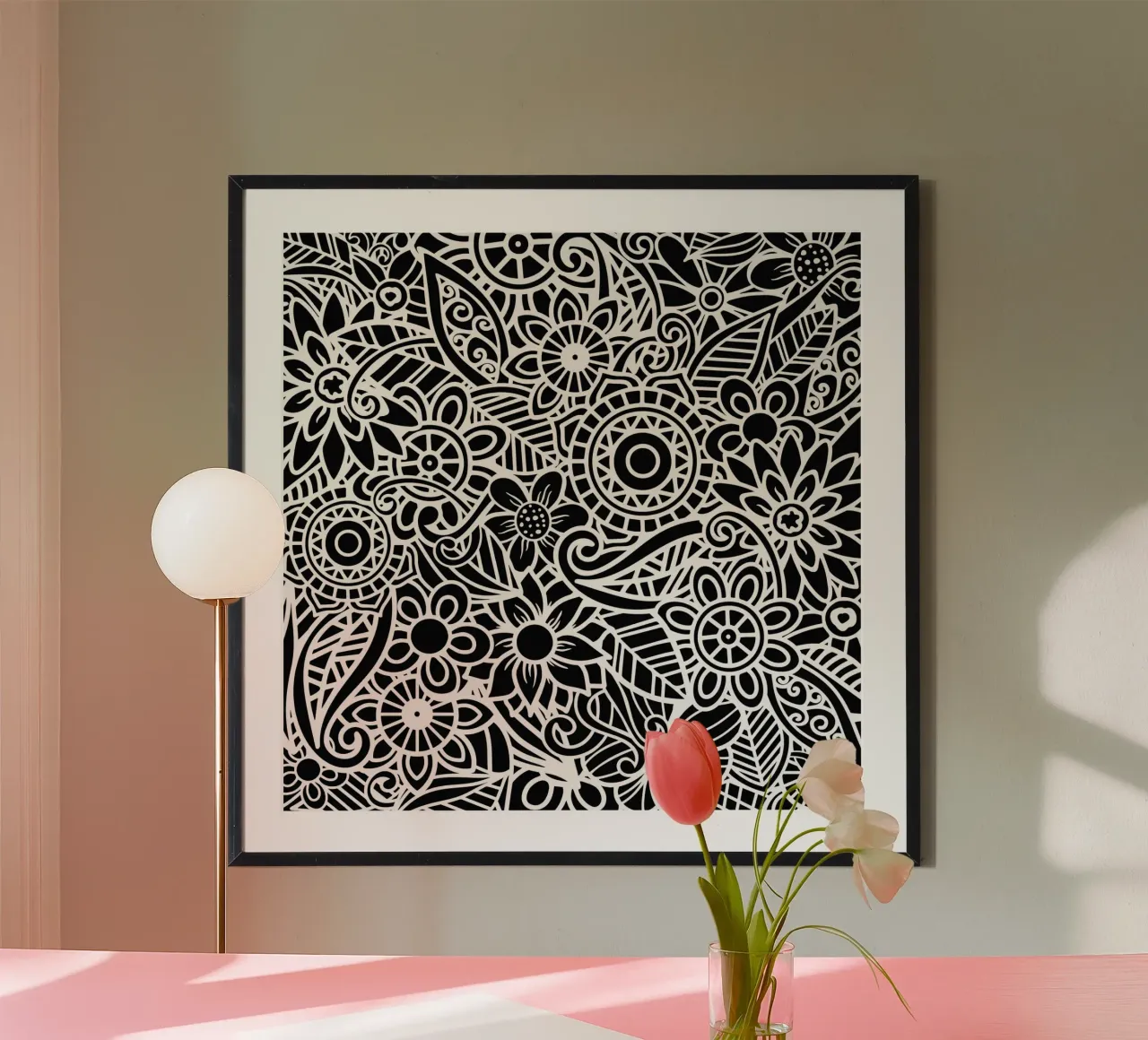 Black Floral Mandala Pattern poster da Spiritual Touch