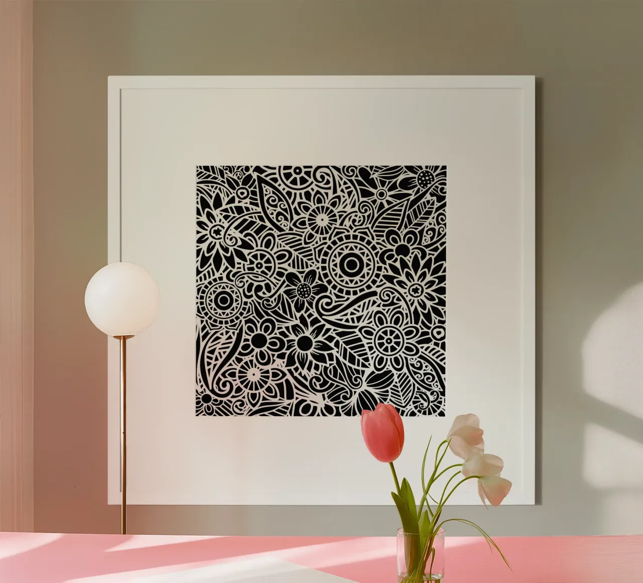 Black Floral Mandala Pattern poster da Spiritual Touch