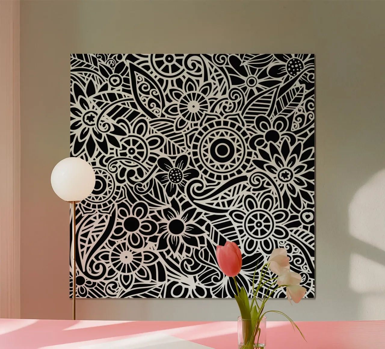 Black Floral Mandala Pattern poster da Spiritual Touch