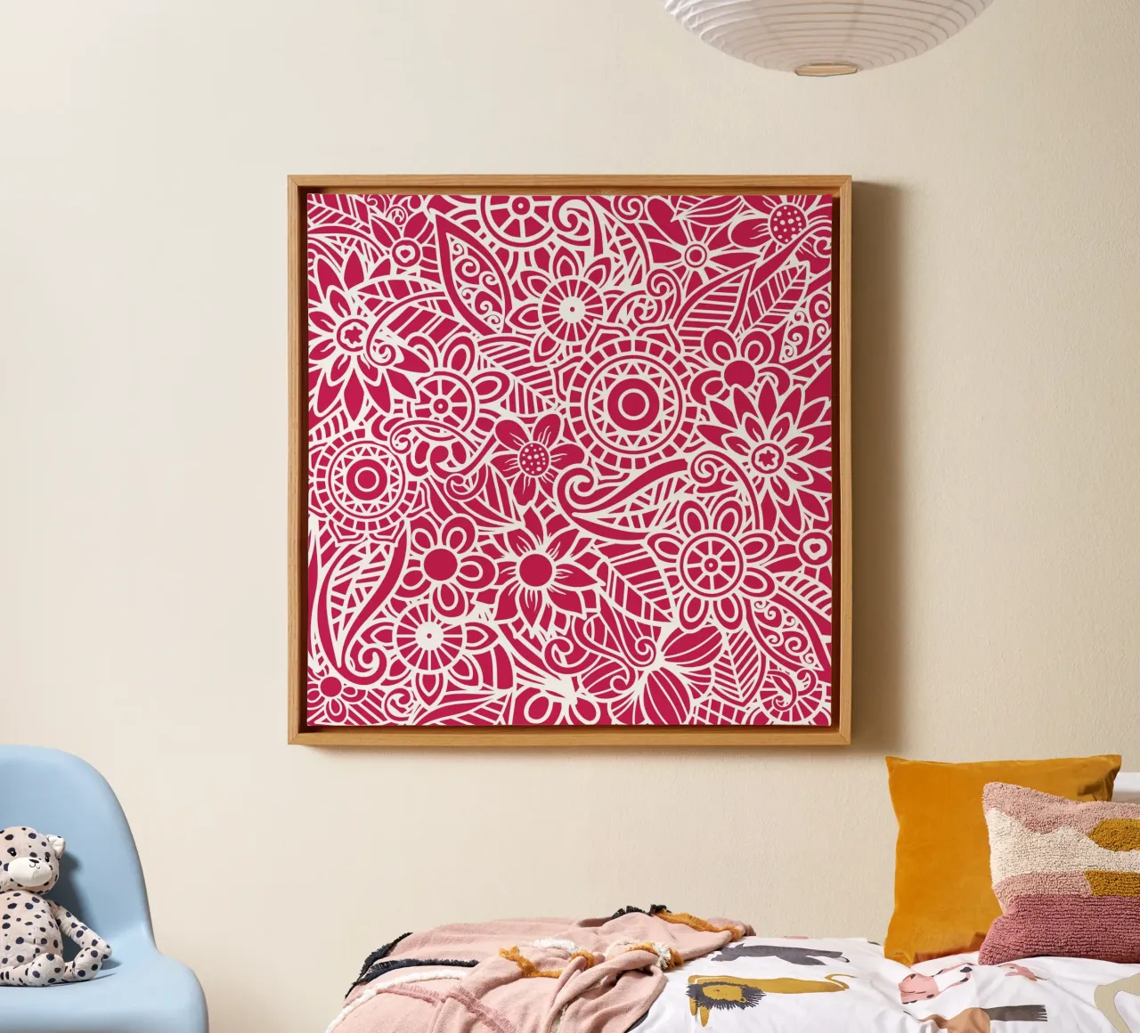 Mandala floreale color magenta intenso tela con Cornice a cassetta da Spiritual Touch