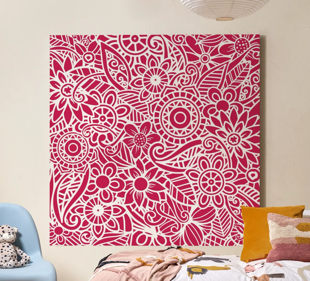 Mandala floreale color magenta intenso tela con Cornice a cassetta da Spiritual Touch