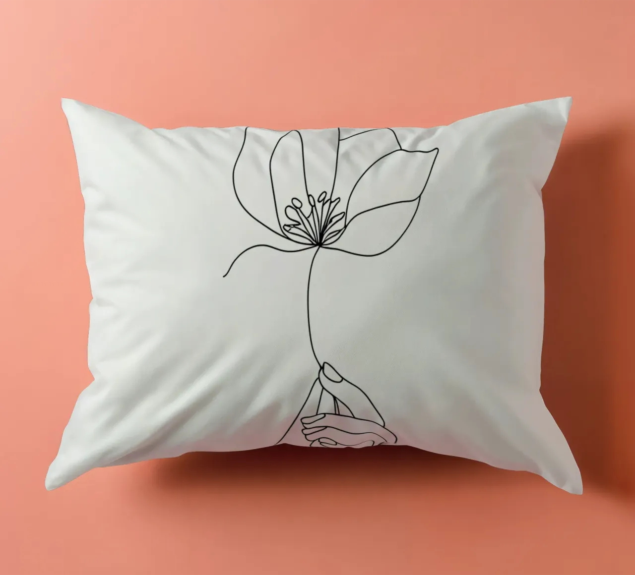 Fiore in mano Line Art minimalista cuscino da Viv Line Art
