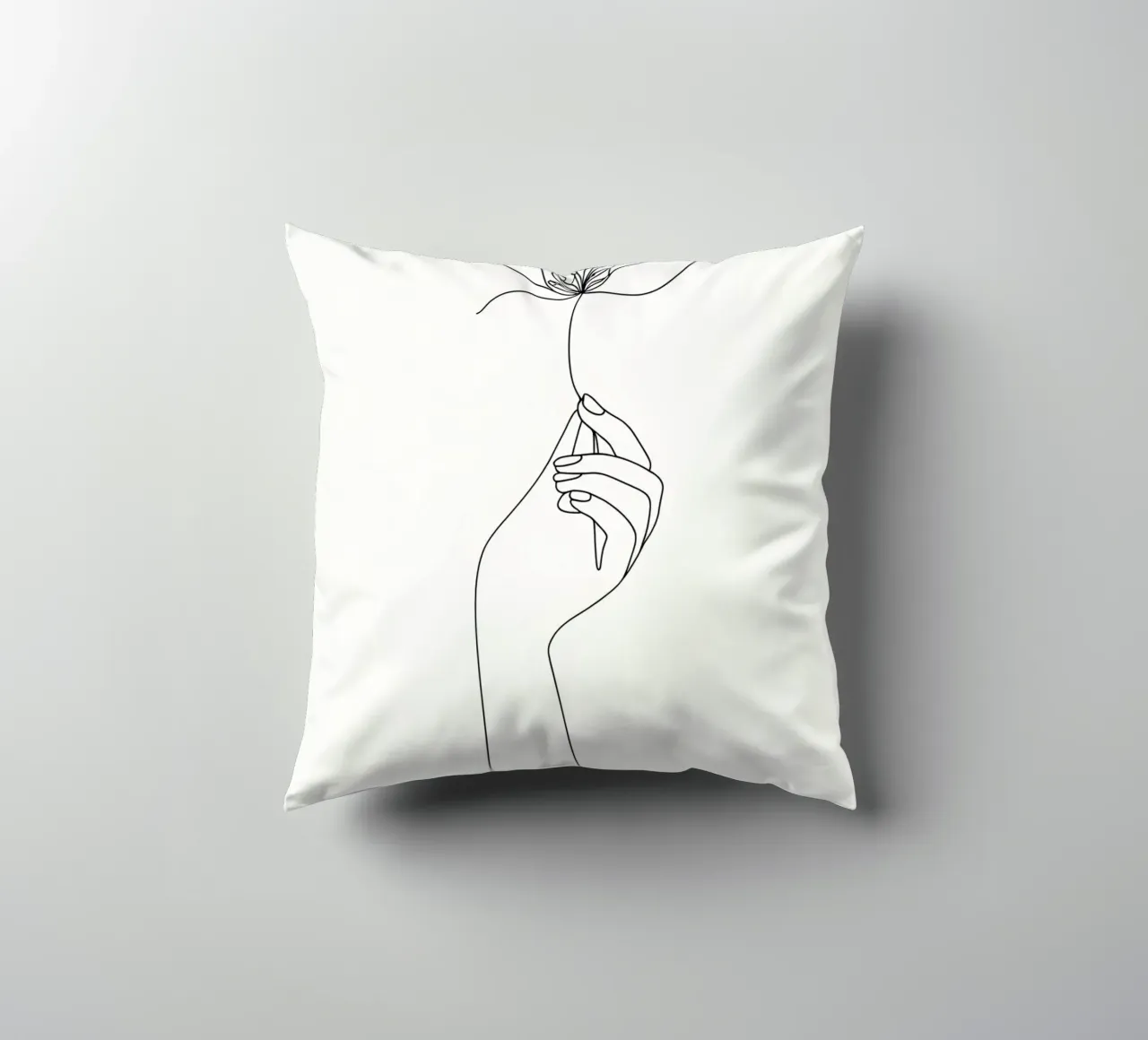 Fiore in mano Line Art minimalista cuscino da Viv Line Art