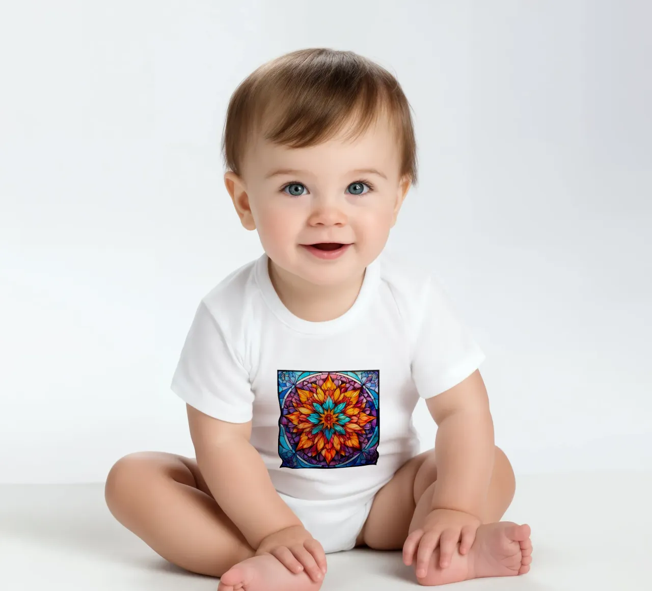 Mandala in vetro colorato body neonato maniche corte da Spiritual Touch