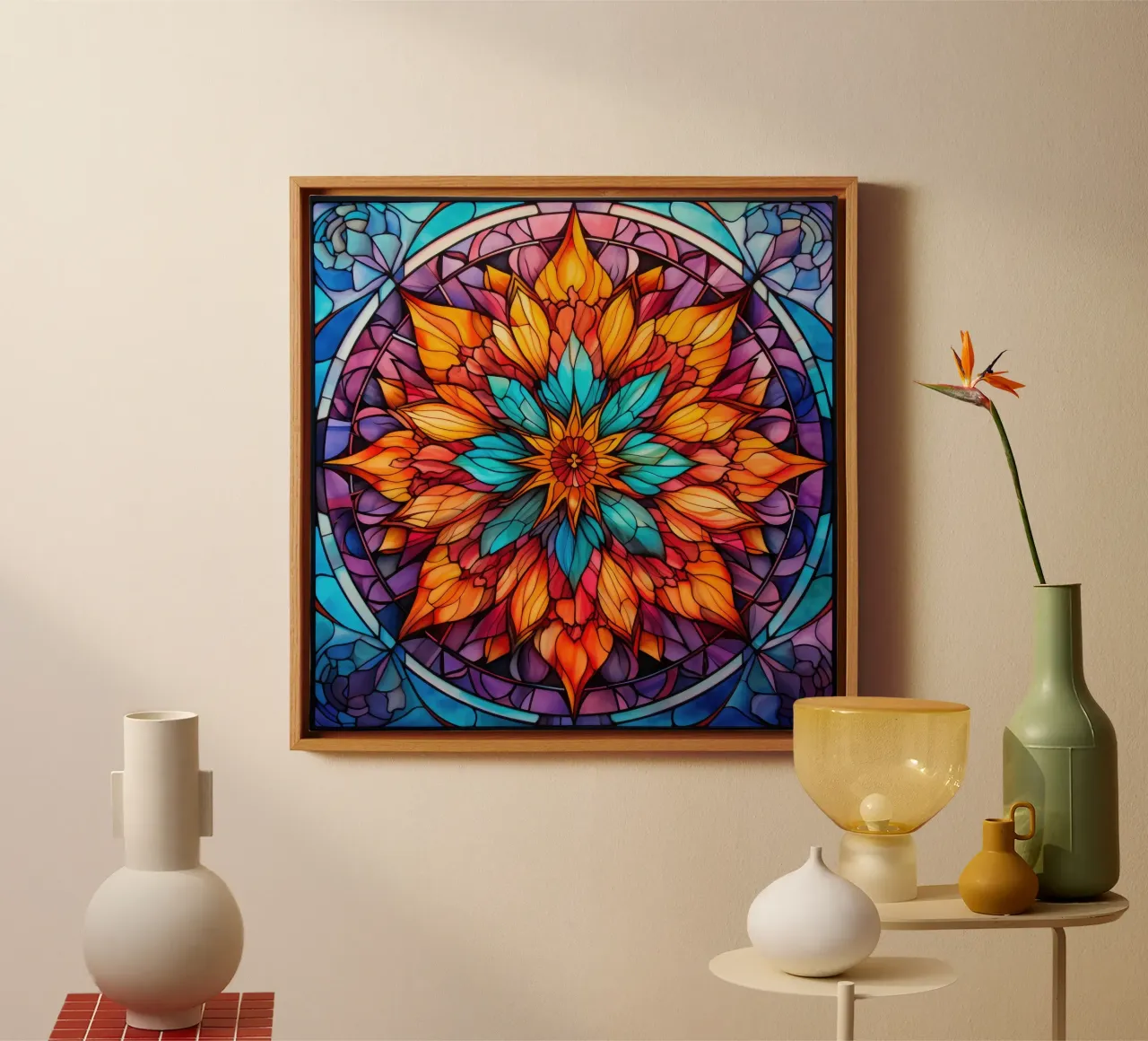Mandala in vetro colorato tela con Cornice a cassetta da Spiritual Touch