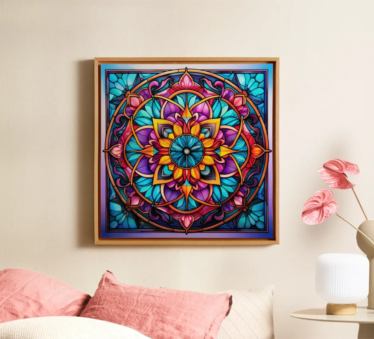 Mandala in vetro colorato tela con Cornice a cassetta da Spiritual Touch