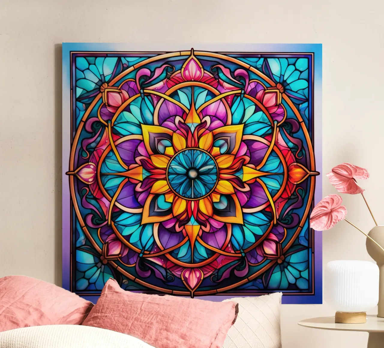 Mandala in vetro colorato tela con Cornice a cassetta da Spiritual Touch