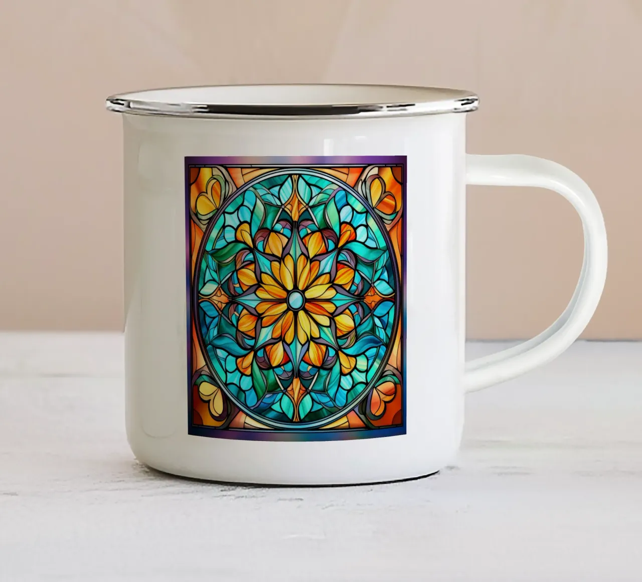 Mandala in vetro colorato tazza in smalto da Spiritual Touch