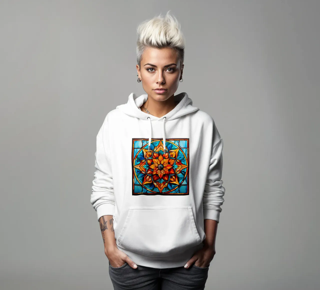 Mandala in vetro colorato felpa con cappuccio da Spiritual Touch