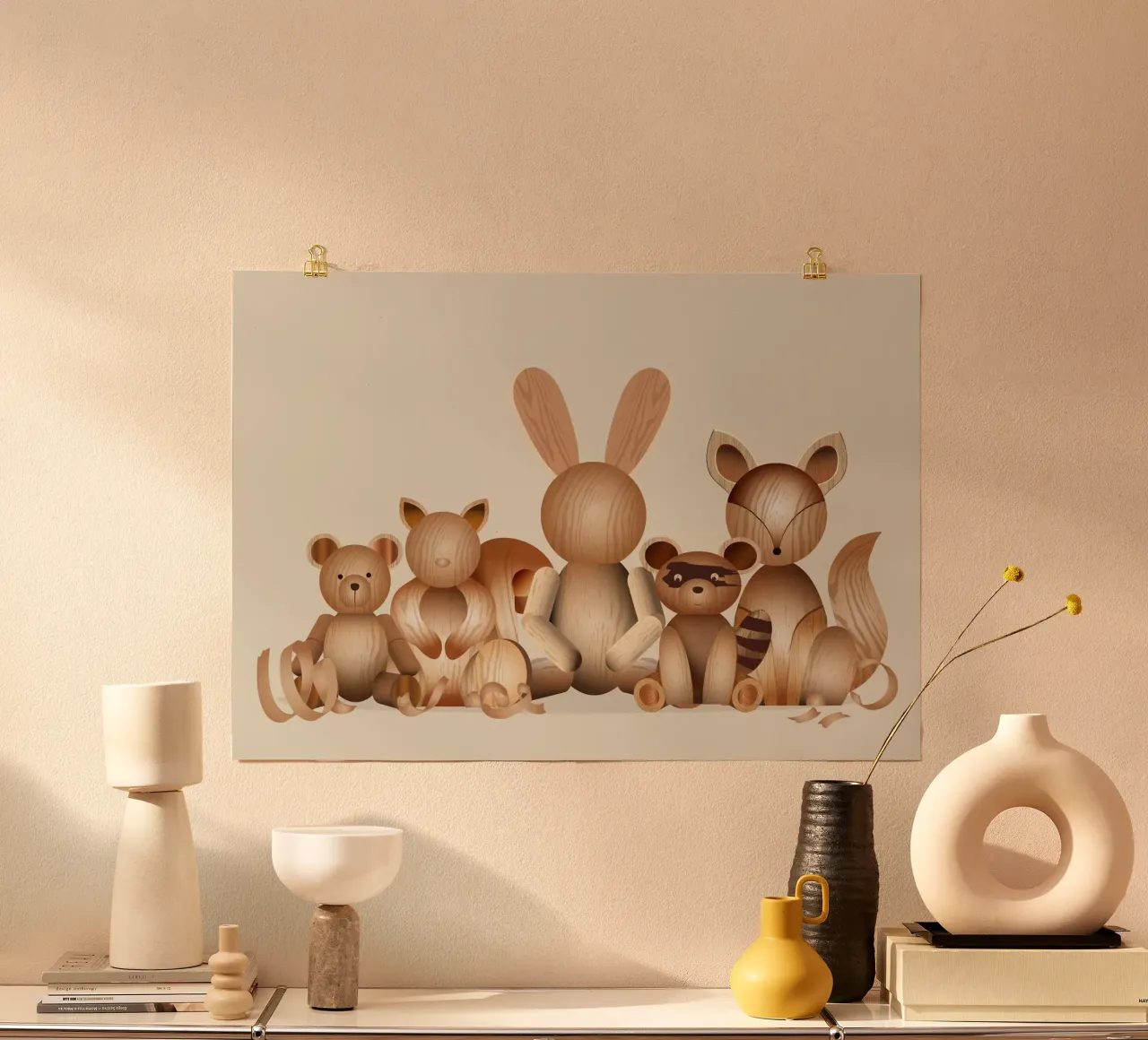 Illustration aspect bois - Groupe d'animaux ludiques poster de namosh