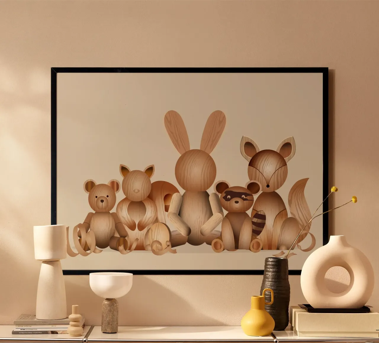 Illustration aspect bois - Groupe d'animaux ludiques poster de namosh