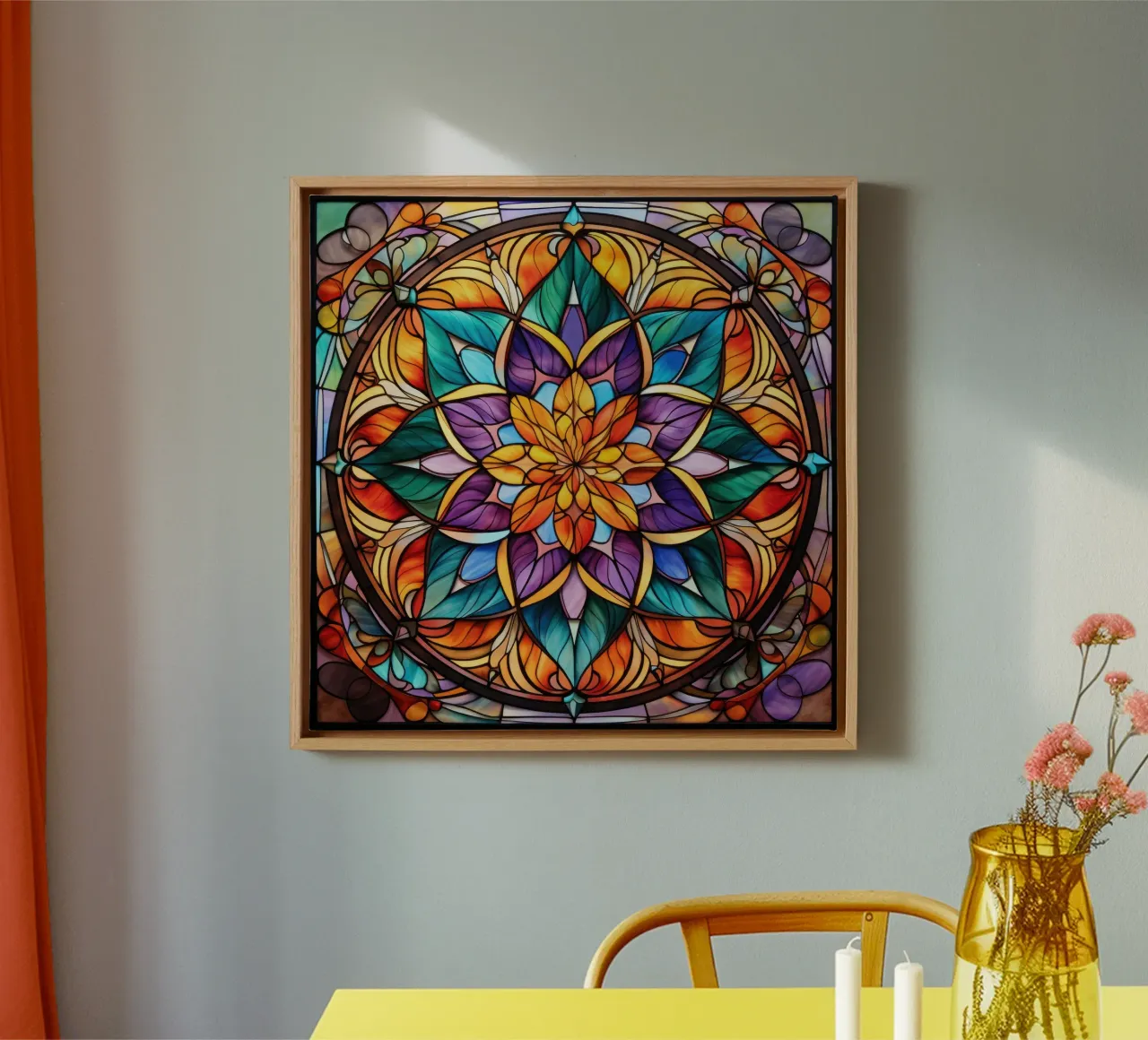 Mandala in vetro colorato tela con Cornice a cassetta da Spiritual Touch