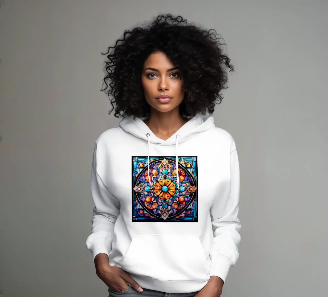 Mandala in vetro colorato felpa con cappuccio da Spiritual Touch