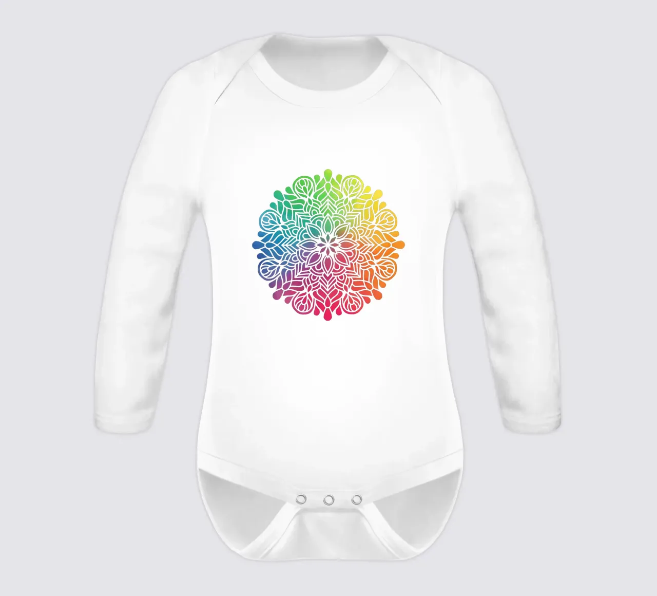 Rainbow Mandala long-sleeve baby romper by Spiritual Touch