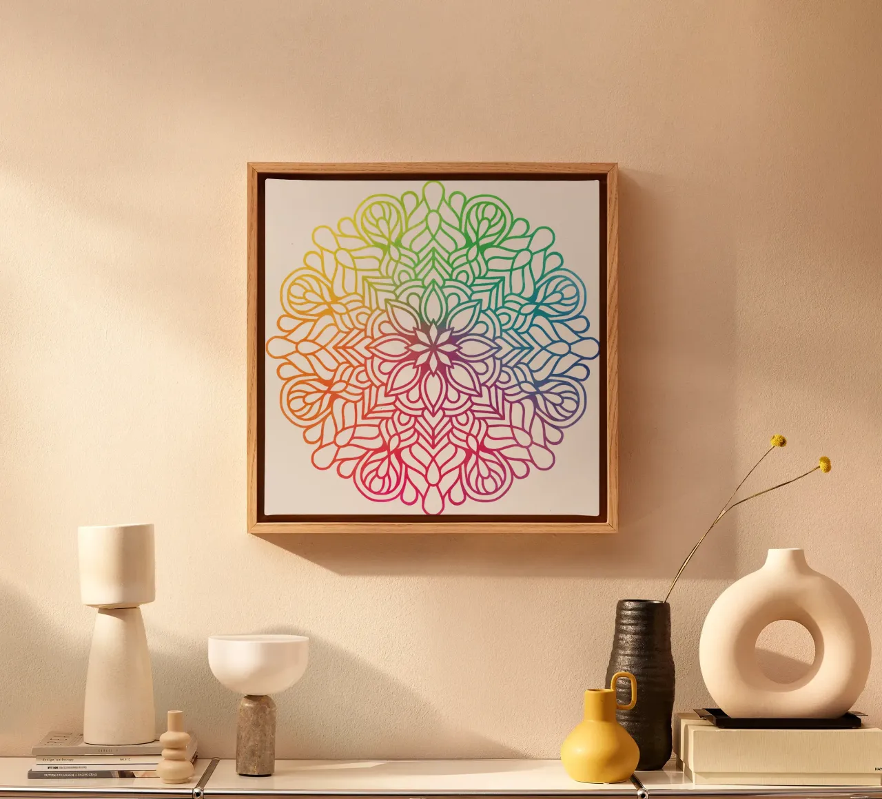 Mandala arcobaleno tela con Cornice a cassetta da Spiritual Touch