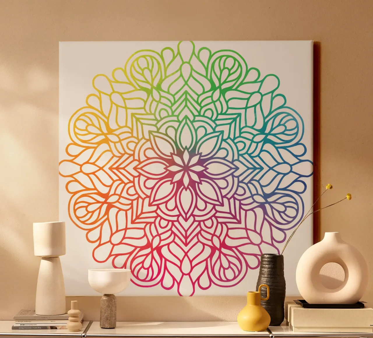 Mandala arcobaleno tela con Cornice a cassetta da Spiritual Touch