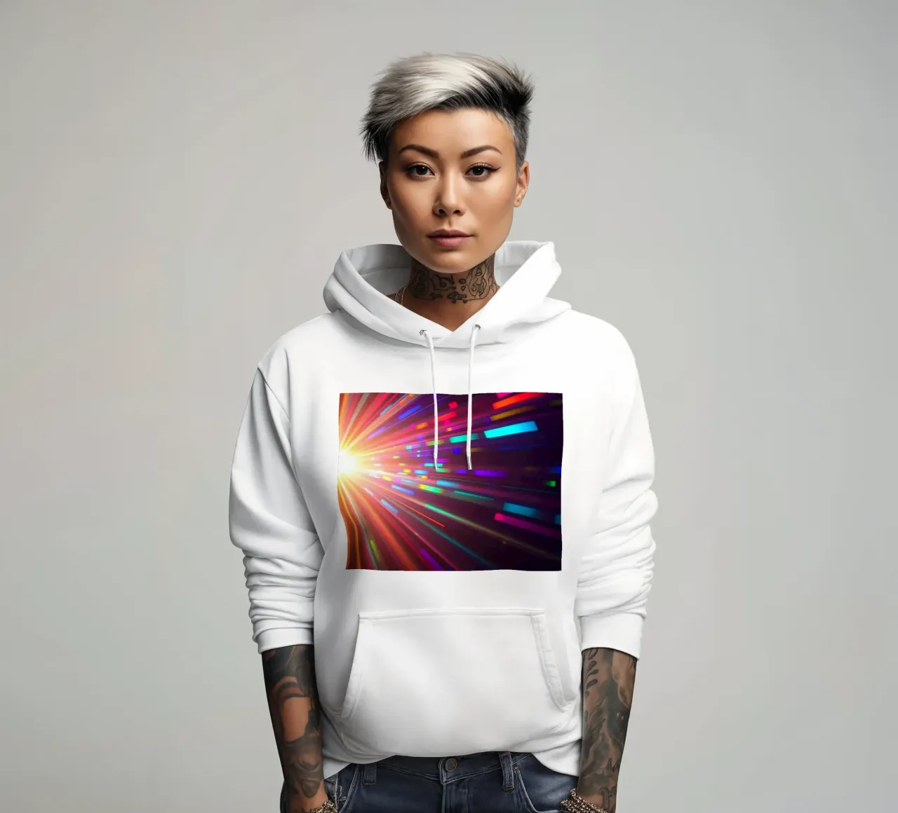 Vibrant abstract light rays radiate from a central point hoodie by DesignDoodle