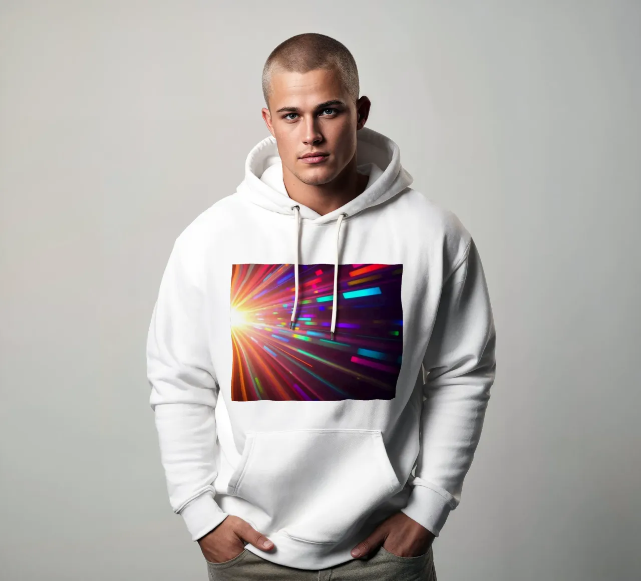 Vibrant abstract light rays radiate from a central point hoodie by DesignDoodle