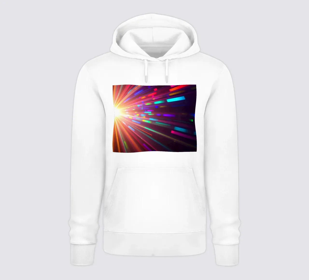 Vibrant abstract light rays radiate from a central point hoodie by DesignDoodle