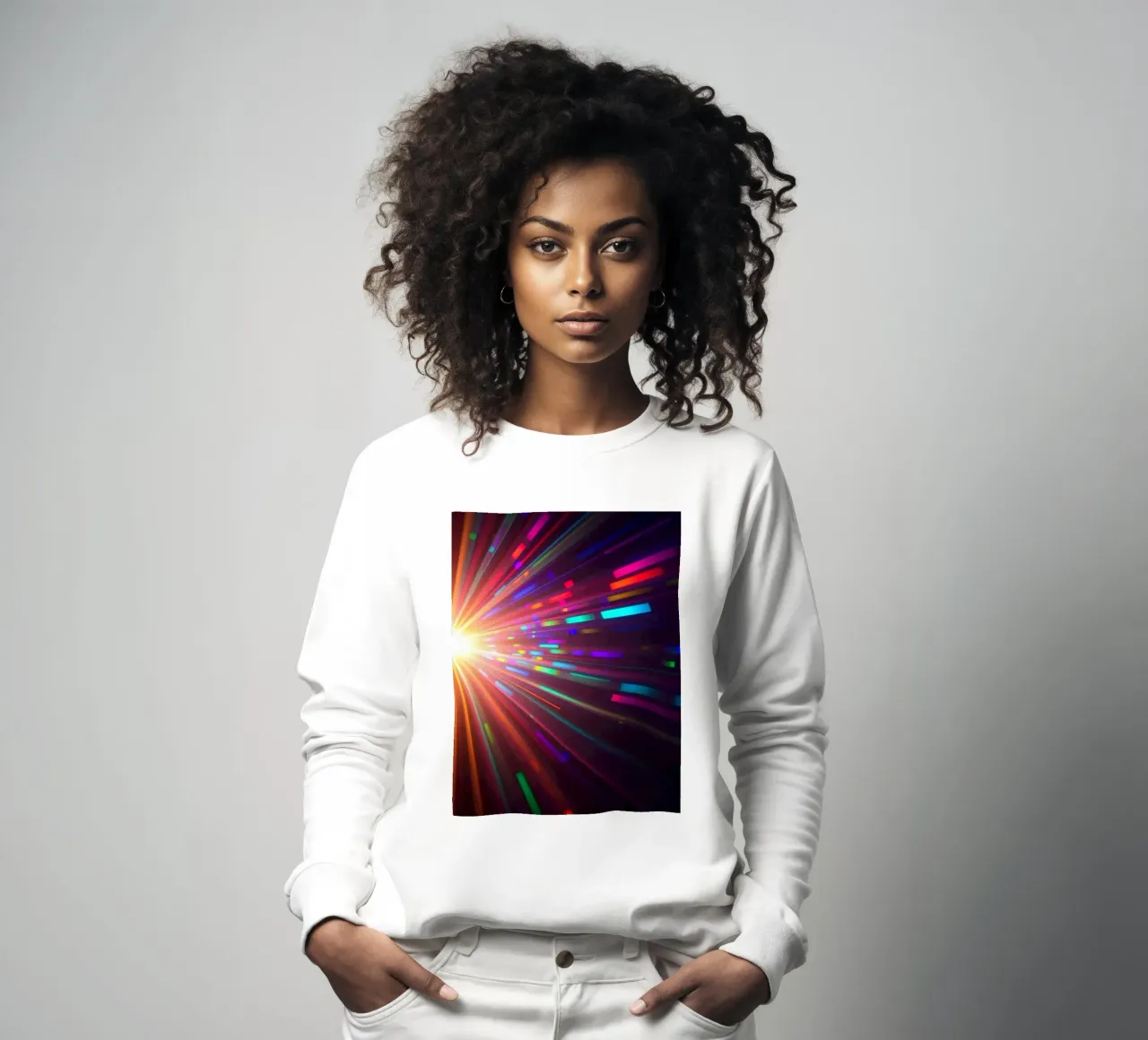 Vibrant abstract light rays radiate from a central point sweatshirt by DesignDoodle