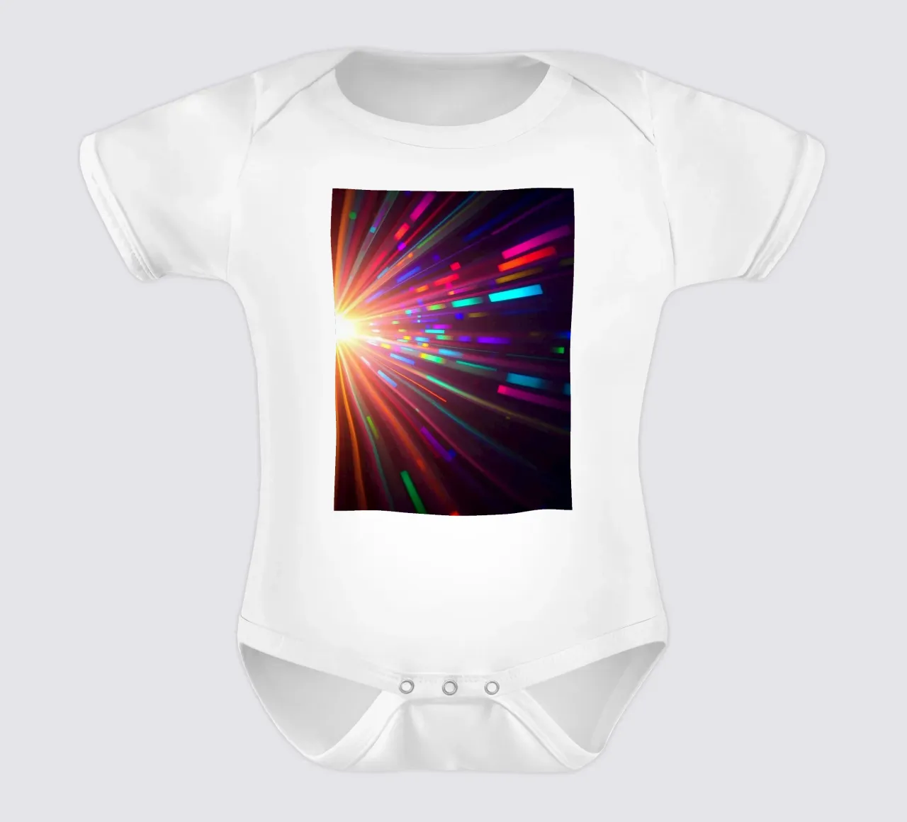 Vibrant abstract light rays radiate from a central point short-sleeve baby romper by DesignDoodle