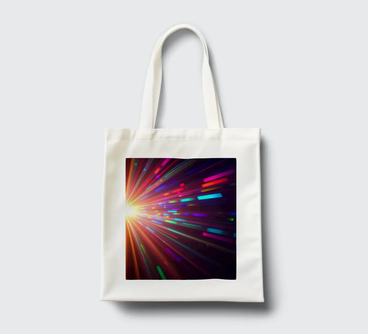 Vibrant abstract light rays radiate from a central point tote bag by DesignDoodle