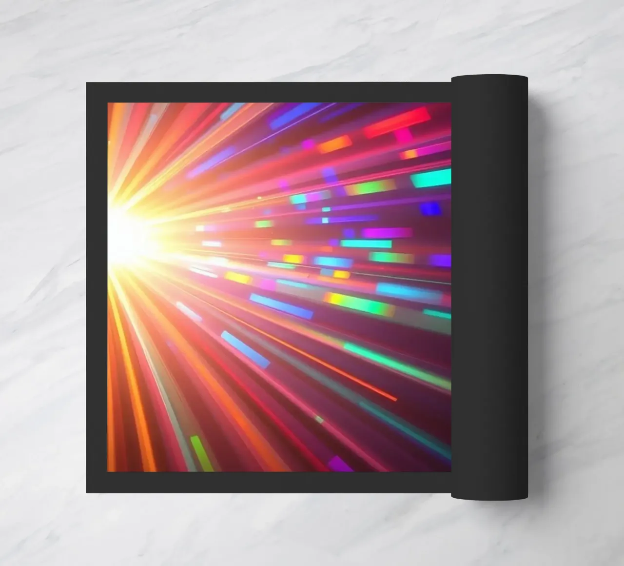 Vibrant abstract light rays radiate from a central point doormat by DesignDoodle