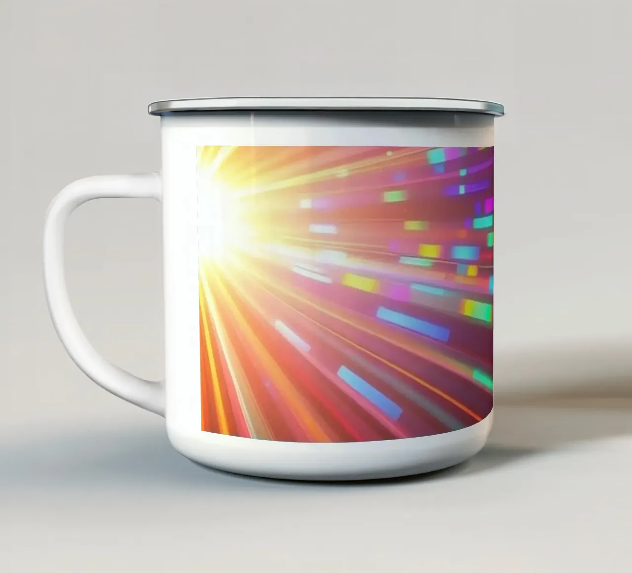Vibrant abstract light rays radiate from a central point enamel mug by DesignDoodle