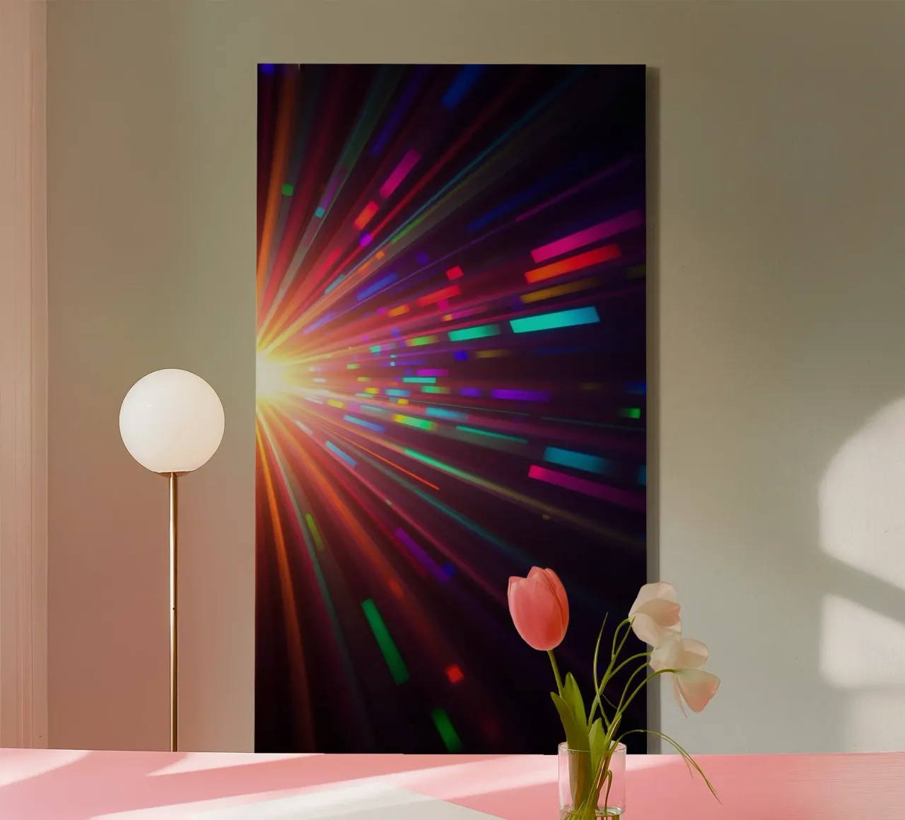 Vibrant abstract light rays radiate from a central point canvas by DesignDoodle