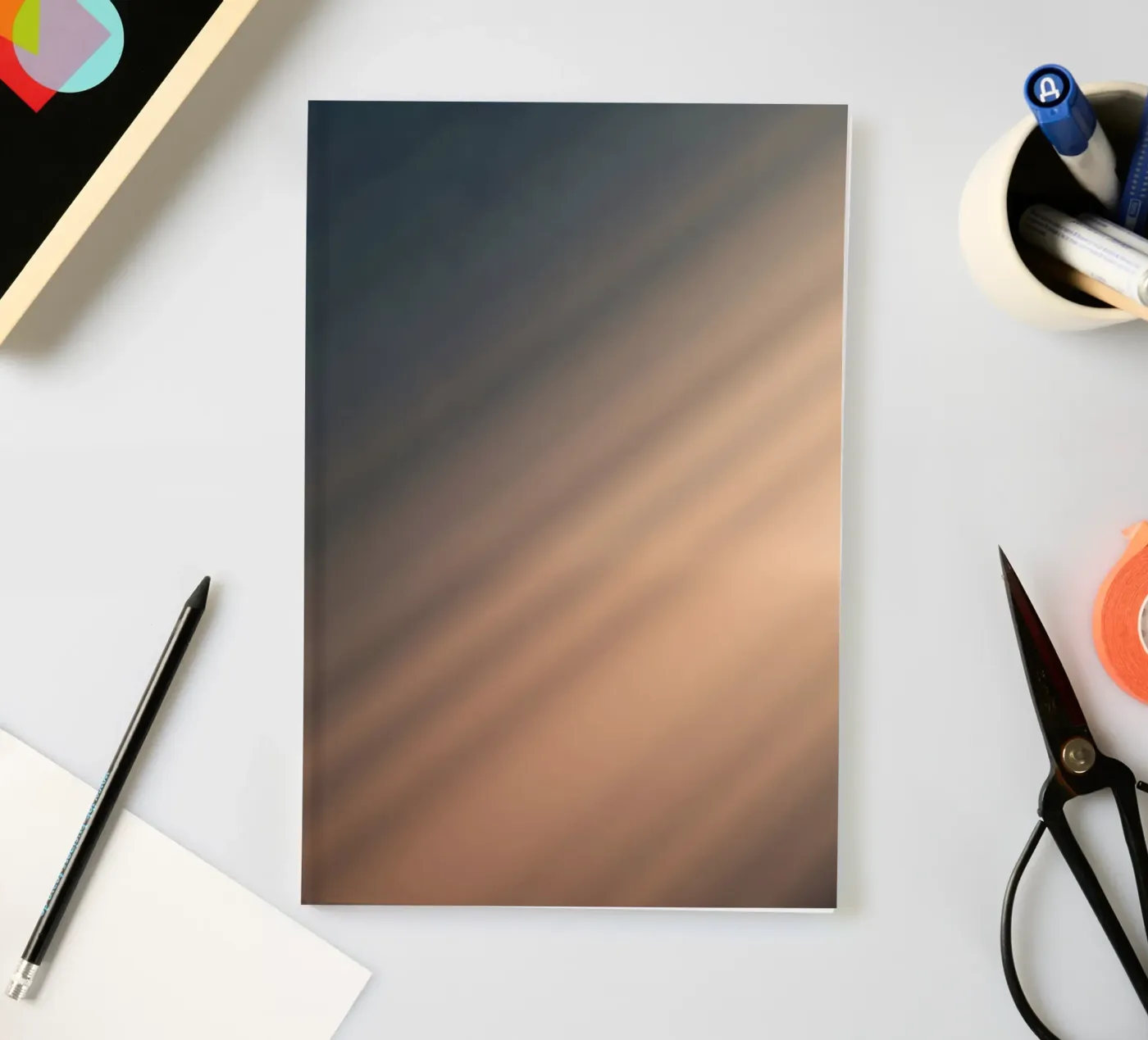 Soft gradient background with abstract light patterns notebook by DesignDoodle