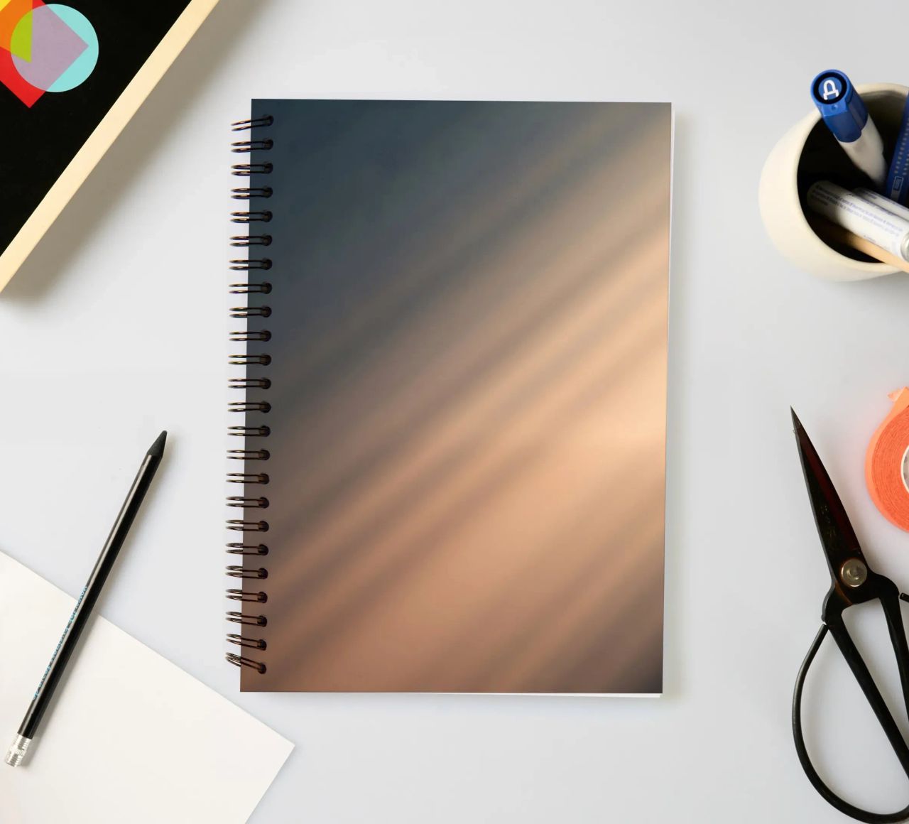 Soft gradient background with abstract light patterns spiral notebook by DesignDoodle