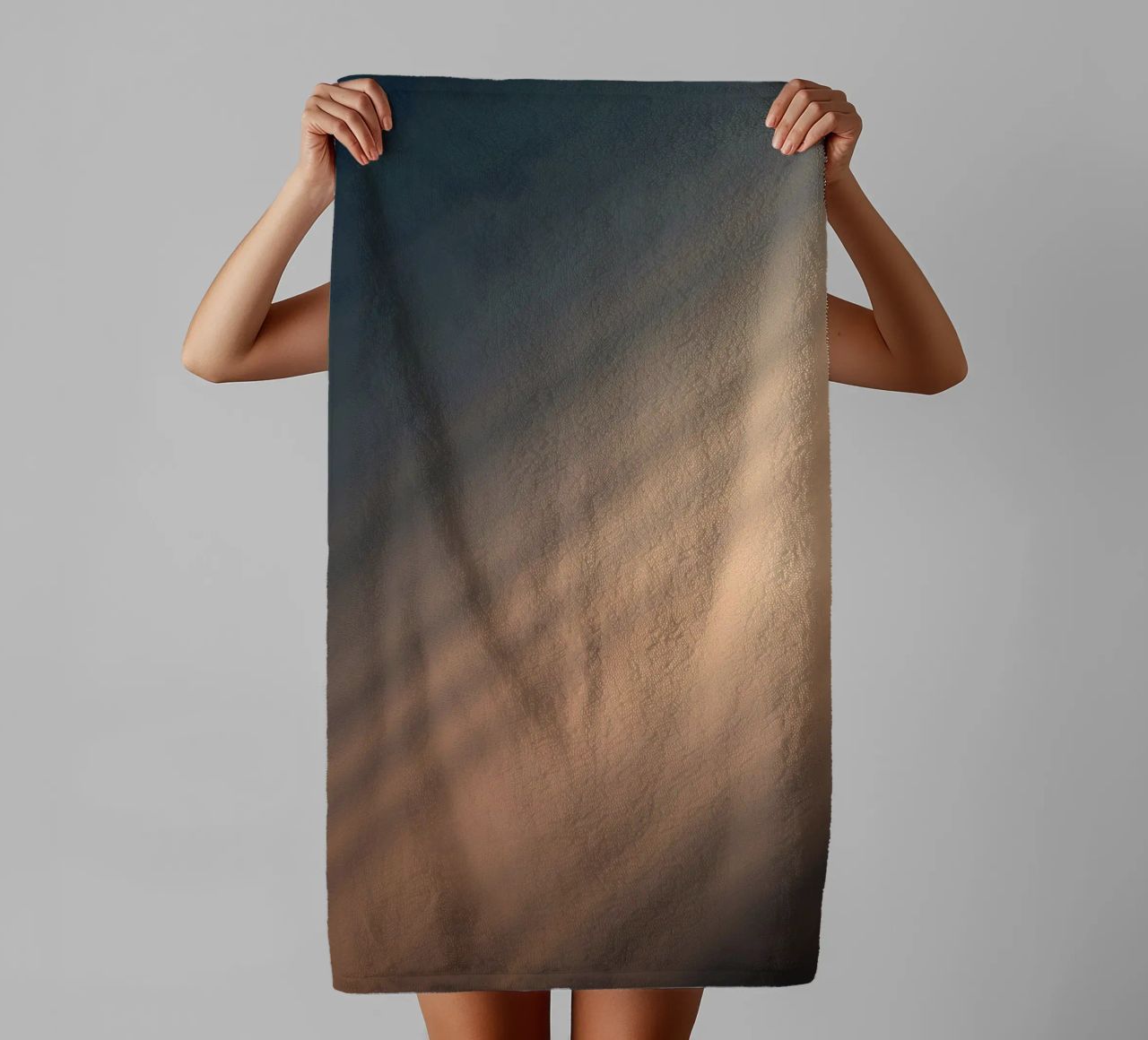 Soft gradient background with abstract light patterns towel by DesignDoodle