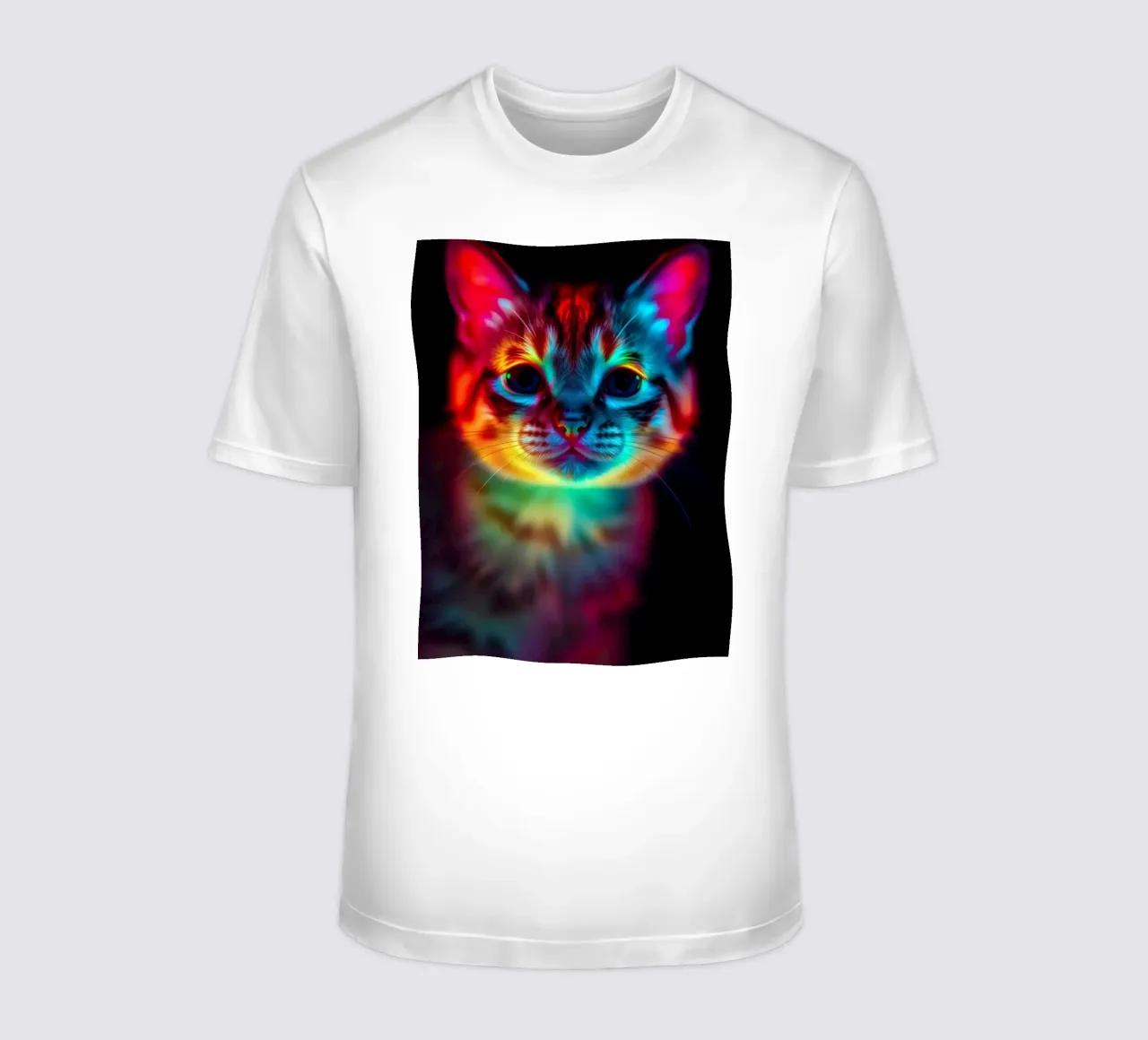 Colorful abstract cat design with vibrant lighting t-shirt by DesignDoodle