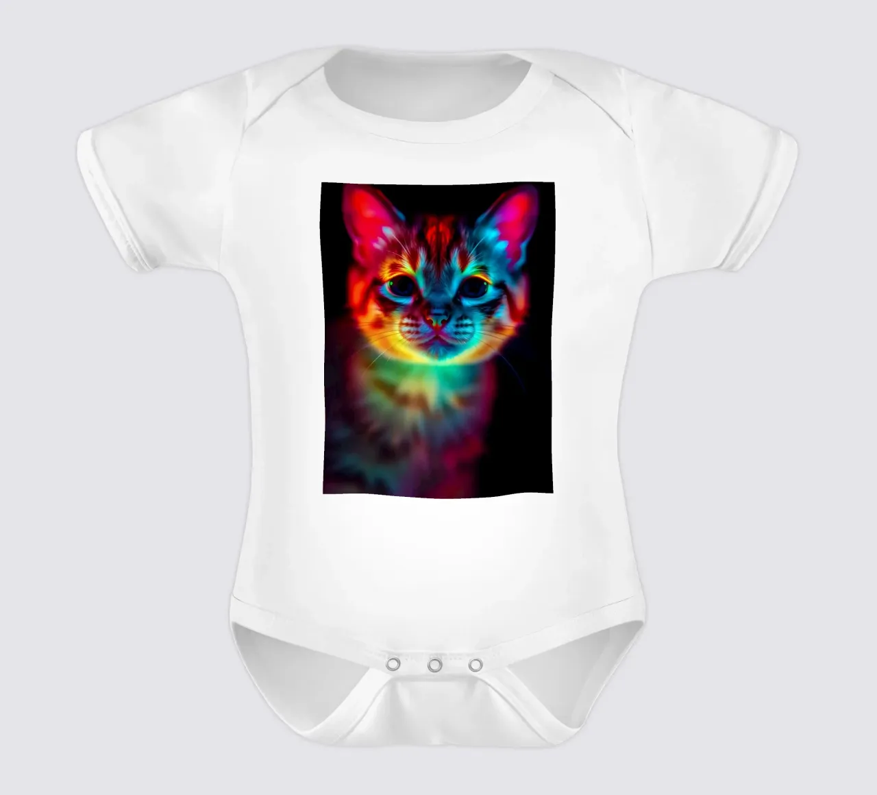 Kleurrijk abstract kattenontwerp met levendige verlichting babyrompertje korte mouwen van DesignDoodle